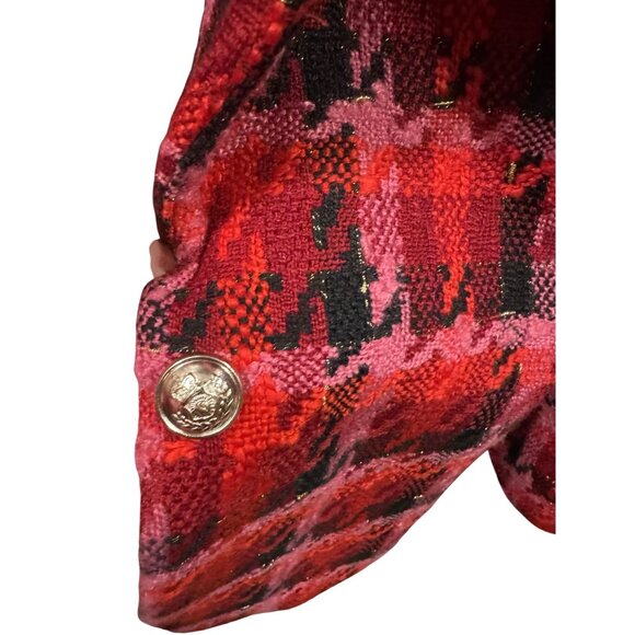 NWT Plaid Blazer Red Pink Black Jacket Coatigan Tahari T 10p Warm - Picture 2 of 5
